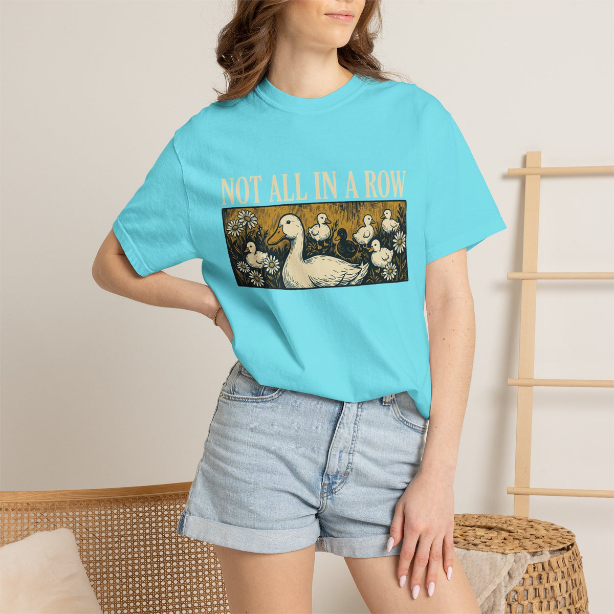 Not All In A Row Gold Panel Shirt, Woodcut Duck Family Tee, Folk Art Duck Shirt, Funny Gift