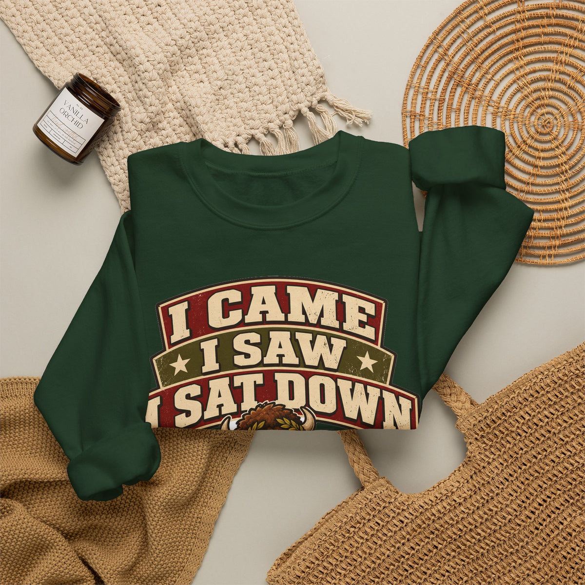 Funny Gym Sweatshirt I Came I Saw I Sat Down Bison Sweatshirt, Gym Gift For Men Women, Weightlifting Humor Sweatshirt