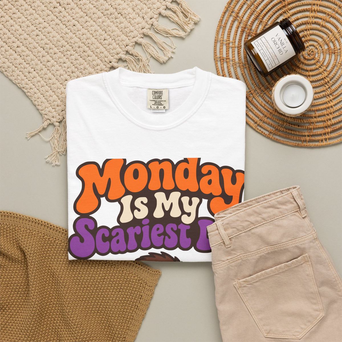 Monday Is My Scariest Day Halloween Shirt, Funny Spider Coffee Tee, Retro Spooky Humor