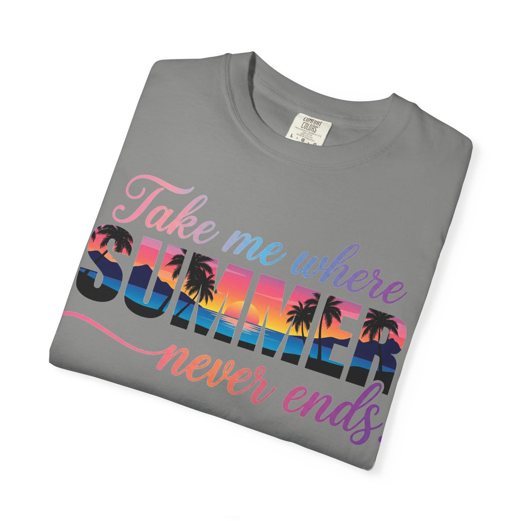 Take Me Where Summer Never Ends Shirt, Sunset Palm Tree Tee, Beach Vacation Shirt, Summer Gift