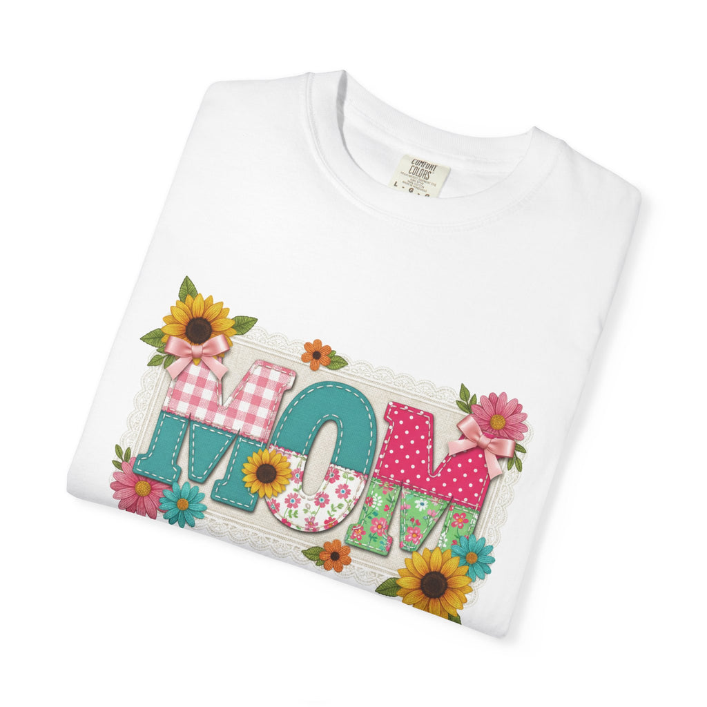 Mom Sunflower Applique Shirt, Faux Stitch Floral MOM Tee, Mothers Day Shirt, Mom Gift