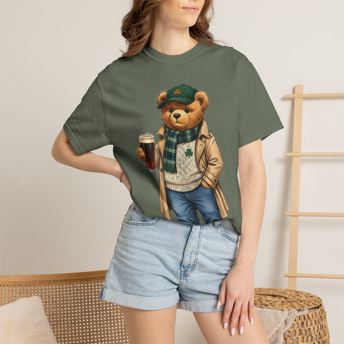 Irish Teddy Bear Trench Coat Shirt, Flat Cap Bear Stout Pint Tee, St Patricks Day Shirt, Irish Gift