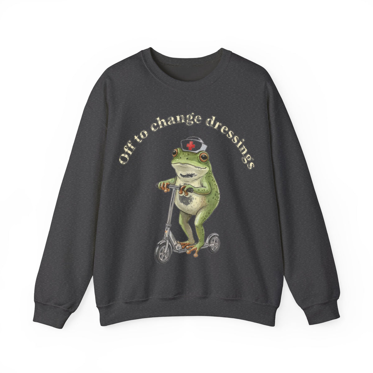 Off To Change Dressings Frog Nurse Sweatshirt, Wound Care Nurse Sweatshirt, Funny Frog Scooter Nurse Gift, Vintage RN Humor Sweatshirt, Scru