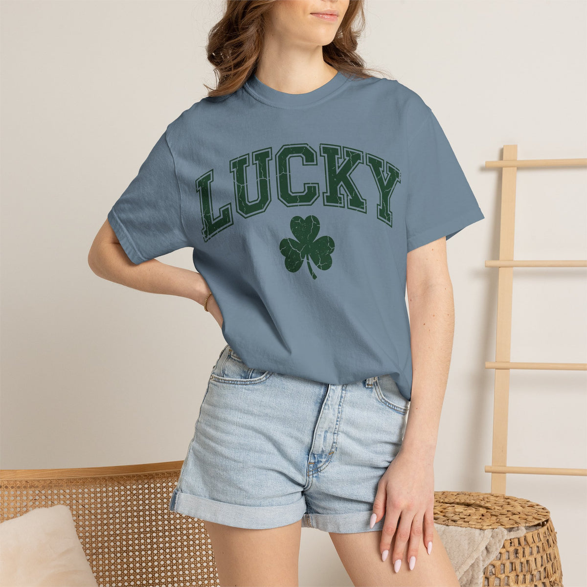 Lucky Shamrock Varsity Shirt, Distressed Green Clover Tee, St Patricks Day Collegiate Shirt, Irish Gift