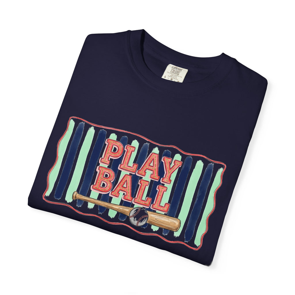 Play Ball Shirt, Painted Stripe Baseball Tee, Vintage Baseball Mom Shirt, Game Day Gift