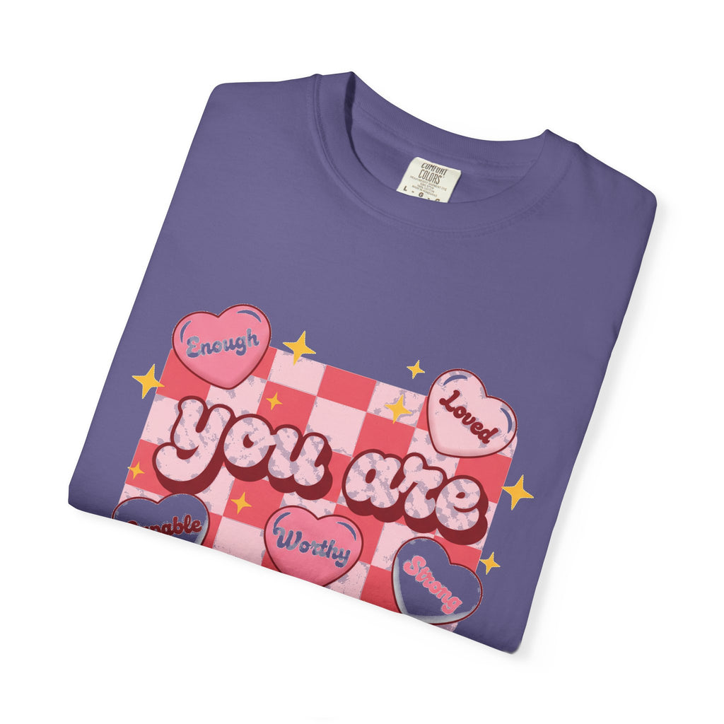 You Are Enough Pink Check Shirt, Affirmation Conversation Heart Tee, Valentines Shirt, Self Love Gift