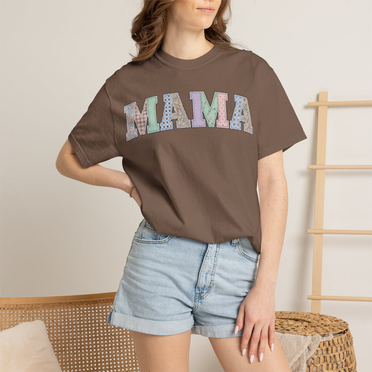 Mama Soft Patchwork Shirt, Small Pastel Applique Tee, Shabby Chic Mama Shirt, Mom Gift