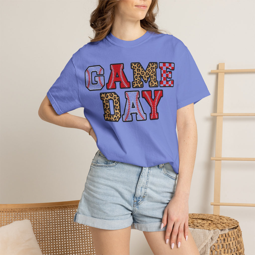 Game Day Varsity Patch Shirt, Baseball Leopard Letter Tee, Sports Mom Shirt, Baseball Mom Gift