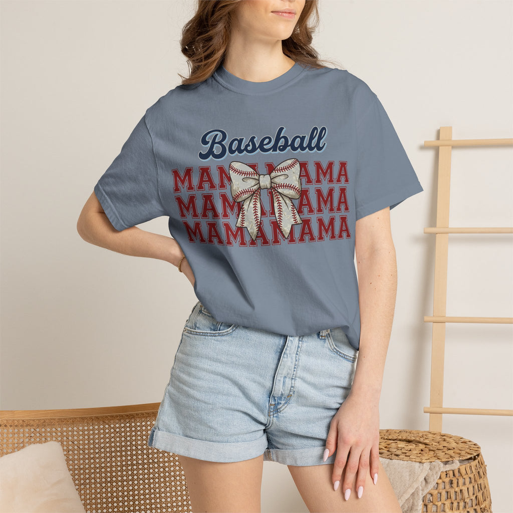 Baseball Mama Shirt, Stacked Varsity Mama Tee, Baseball Bow Mom Shirt, Game Day Baseball Mom Gift