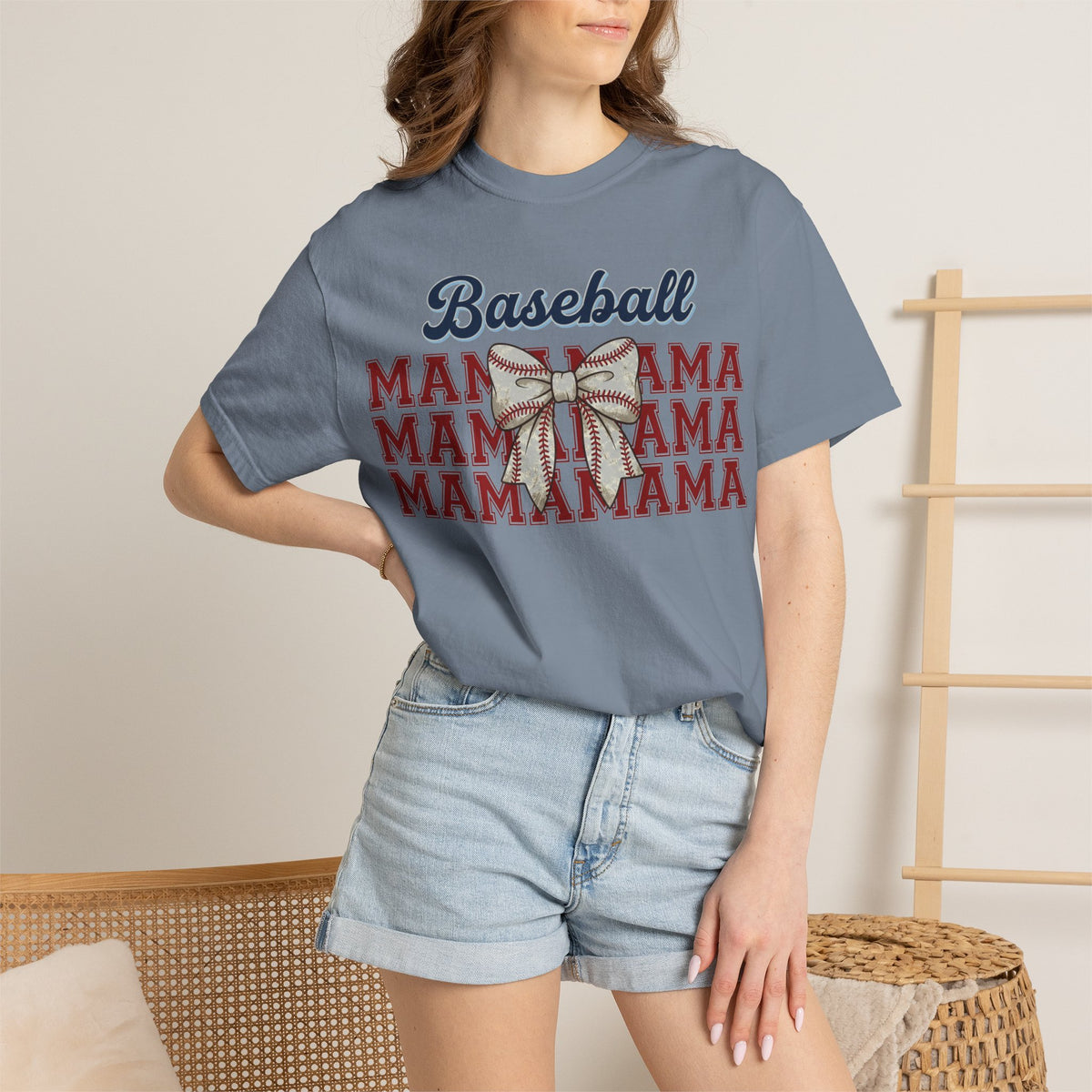 Baseball Mama Shirt, Stacked Varsity Mama Tee, Baseball Bow Mom Shirt, Game Day Baseball Mom Gift