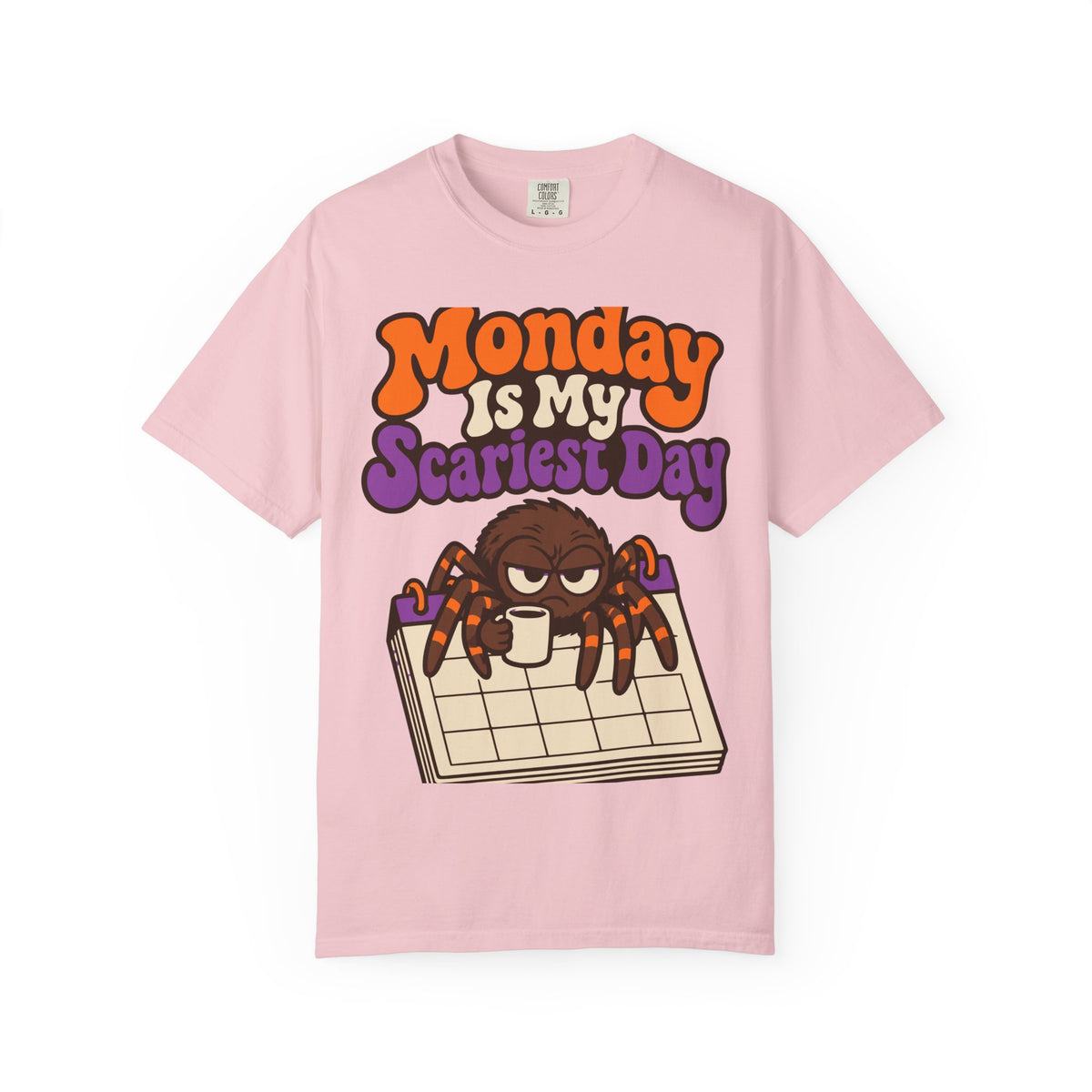 Monday Is My Scariest Day Halloween Shirt, Funny Spider Coffee Tee, Retro Spooky Humor