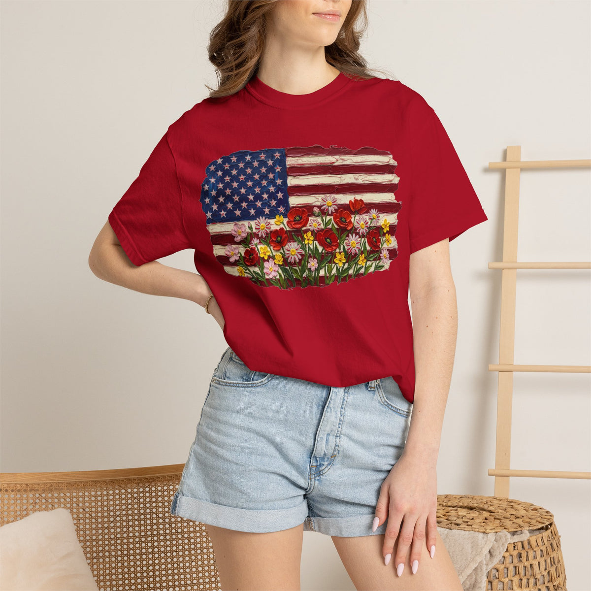 Impasto American Flag Wildflowers Shirt, Painted Flag Floral Tee, Patriotic Garden Shirt, Fourth Of July Gift