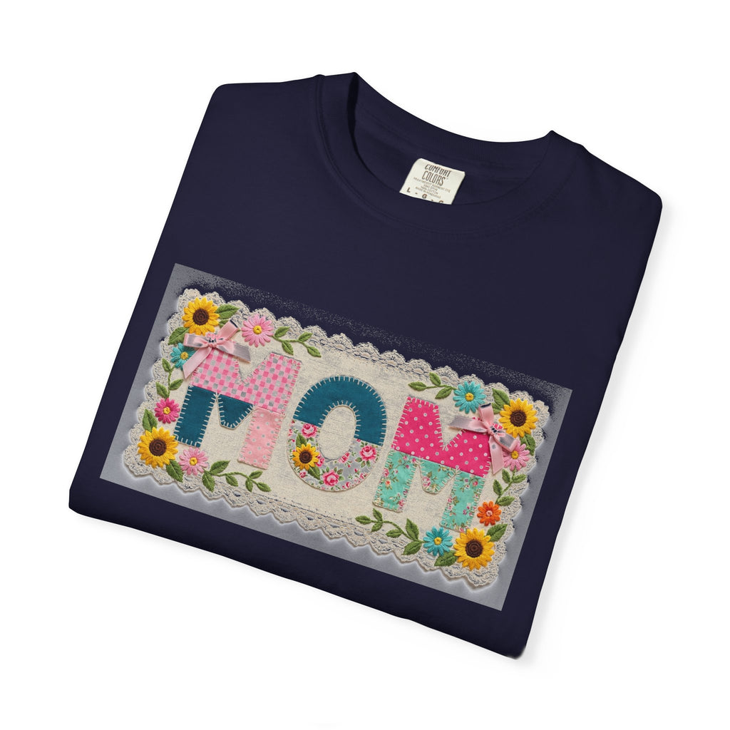 Mom Floral Applique Shirt, Faux Embroidery Sunflower MOM Tee, Mothers Day Shirt, Mom Gift