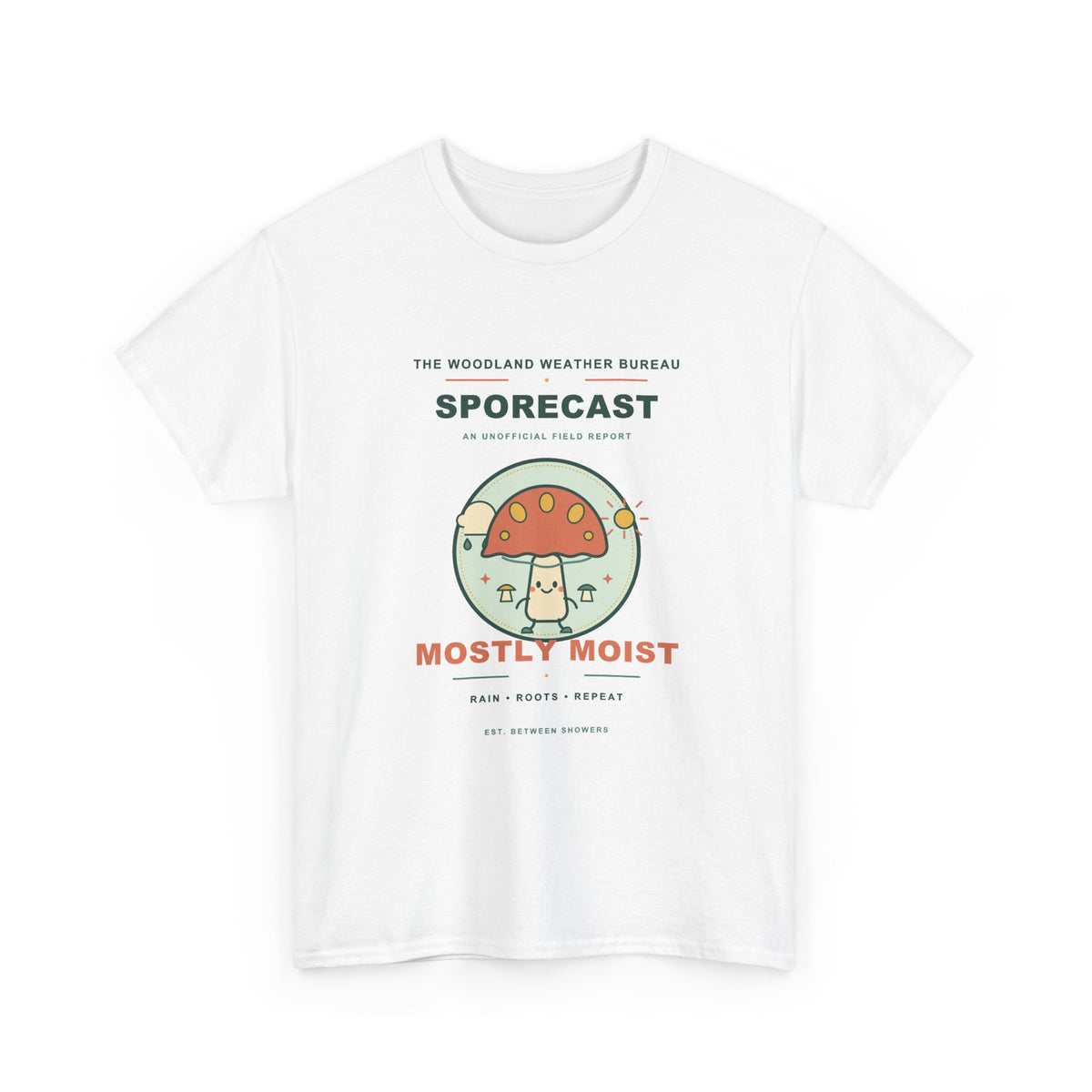Mushroom Weather Bureau Tee — Sporecast: Mostly Moist