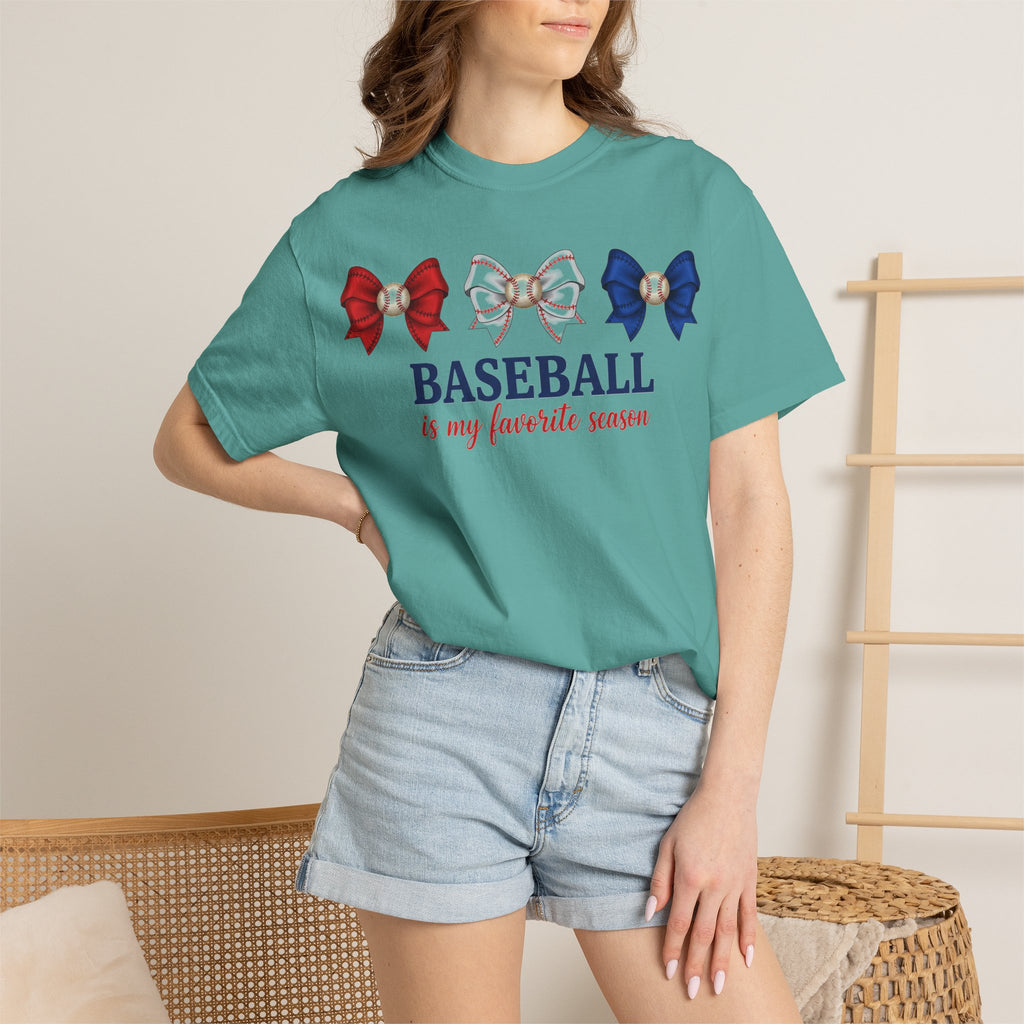 Baseball Is My Favorite Season Shirt, Red White Blue Bows Tee, Baseball Mama Shirt, Opening Day Gift