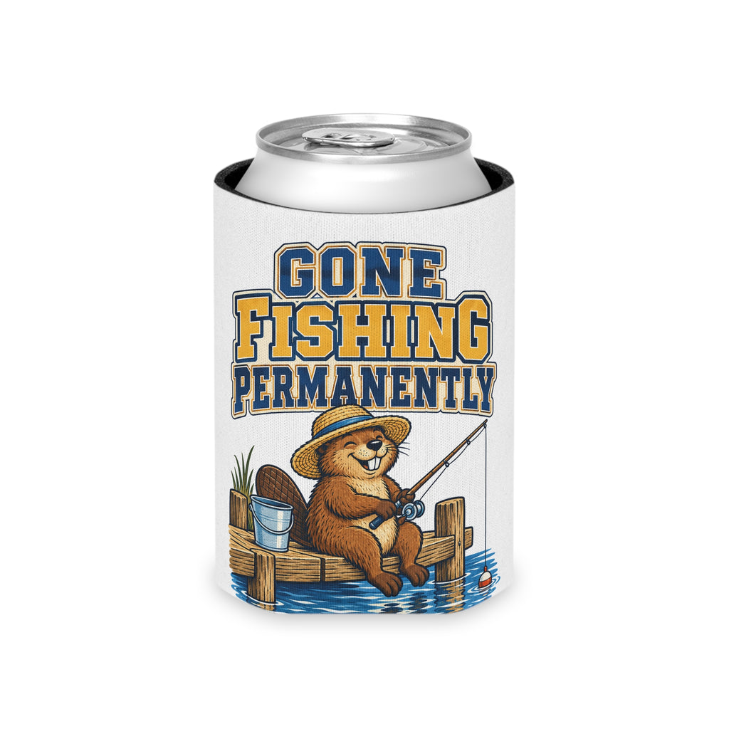 Gone Fishing Permanently Can Cooler, Funny Beer Can Sleeve, Retirement Gift Stocking Stuffer