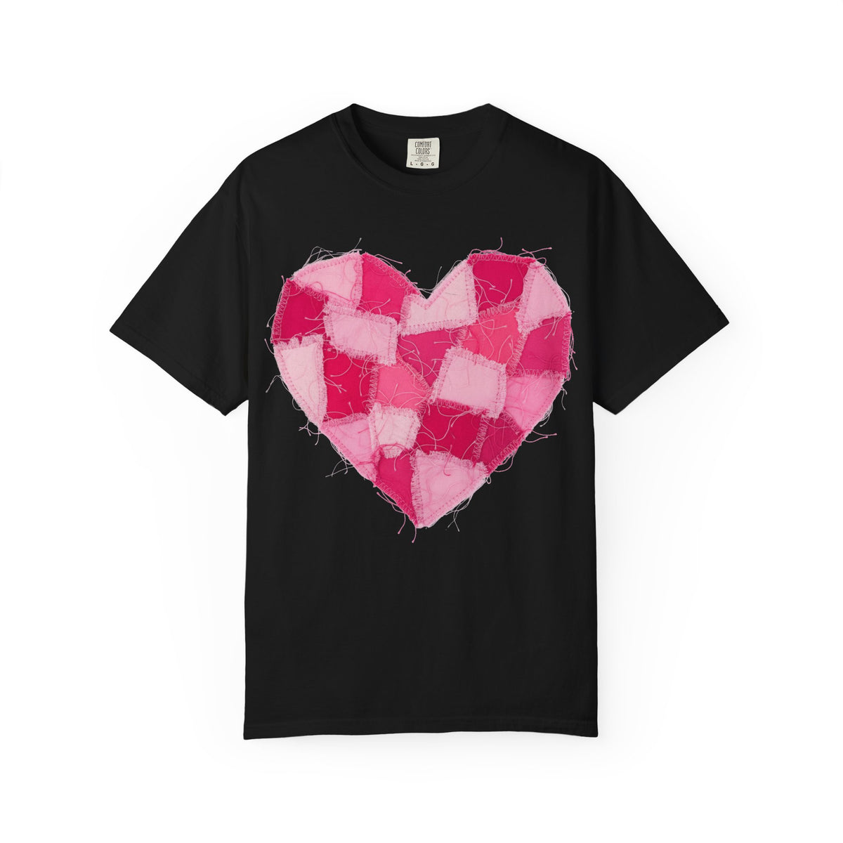 Hot Pink Patchwork Heart Shirt, Checkered Quilt Heart Tee, Frayed Applique Valentine Shirt, Gift For Her