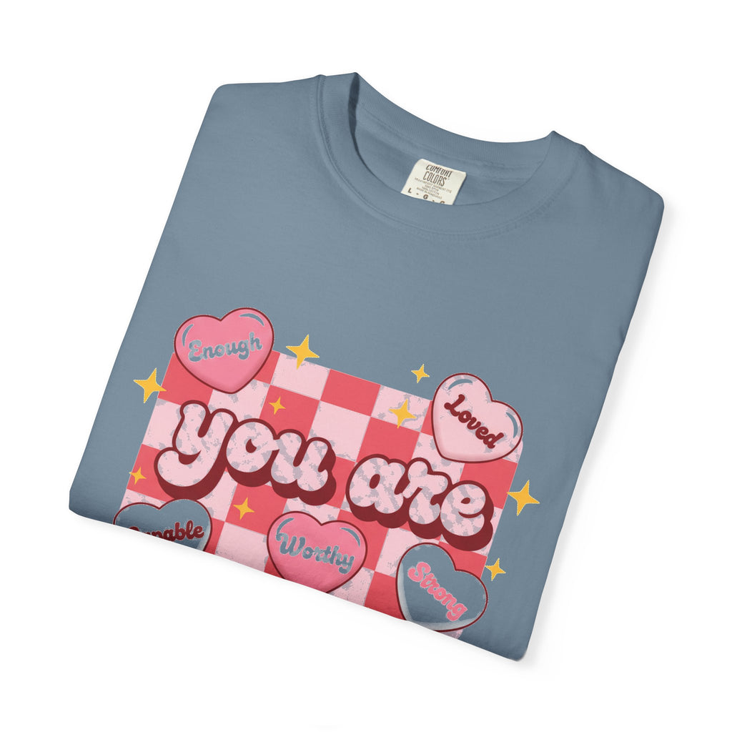 You Are Enough Pink Check Shirt, Affirmation Conversation Heart Tee, Valentines Shirt, Self Love Gift