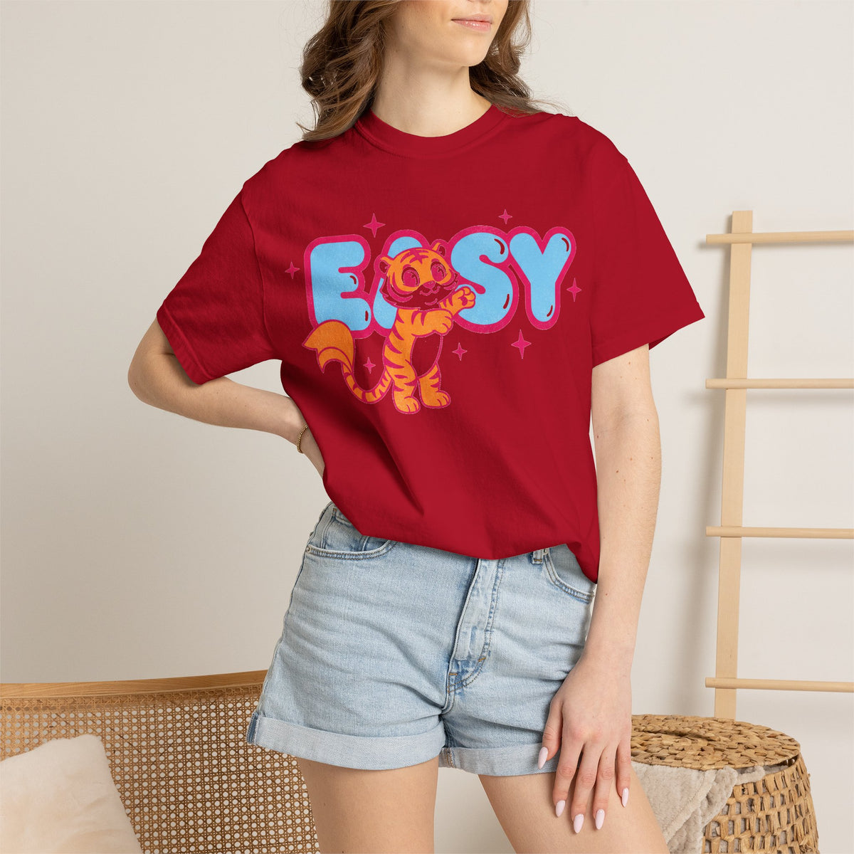 Easy Tiger Centre Cub Shirt, Y2K Retro Bubble Tiger Tee, Pink Sparkle Shirt, Funny Flirty Gift