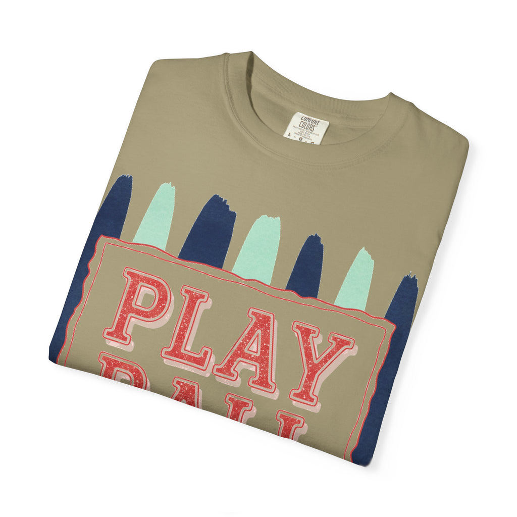 Play Ball Tall Stripe Shirt, Painted Baseball Panel Tee, Game Day Baseball Shirt, Sports Mom Gift