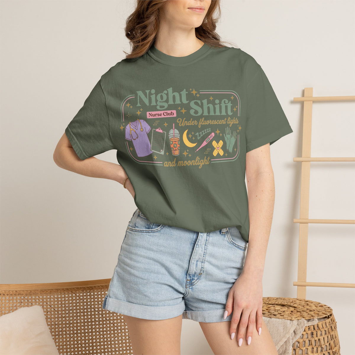 Night Shift Nurse Club Shirt, Under Fluorescent Lights And Moonlight Tee, Cute Night Nurse Shirt, RN Gift