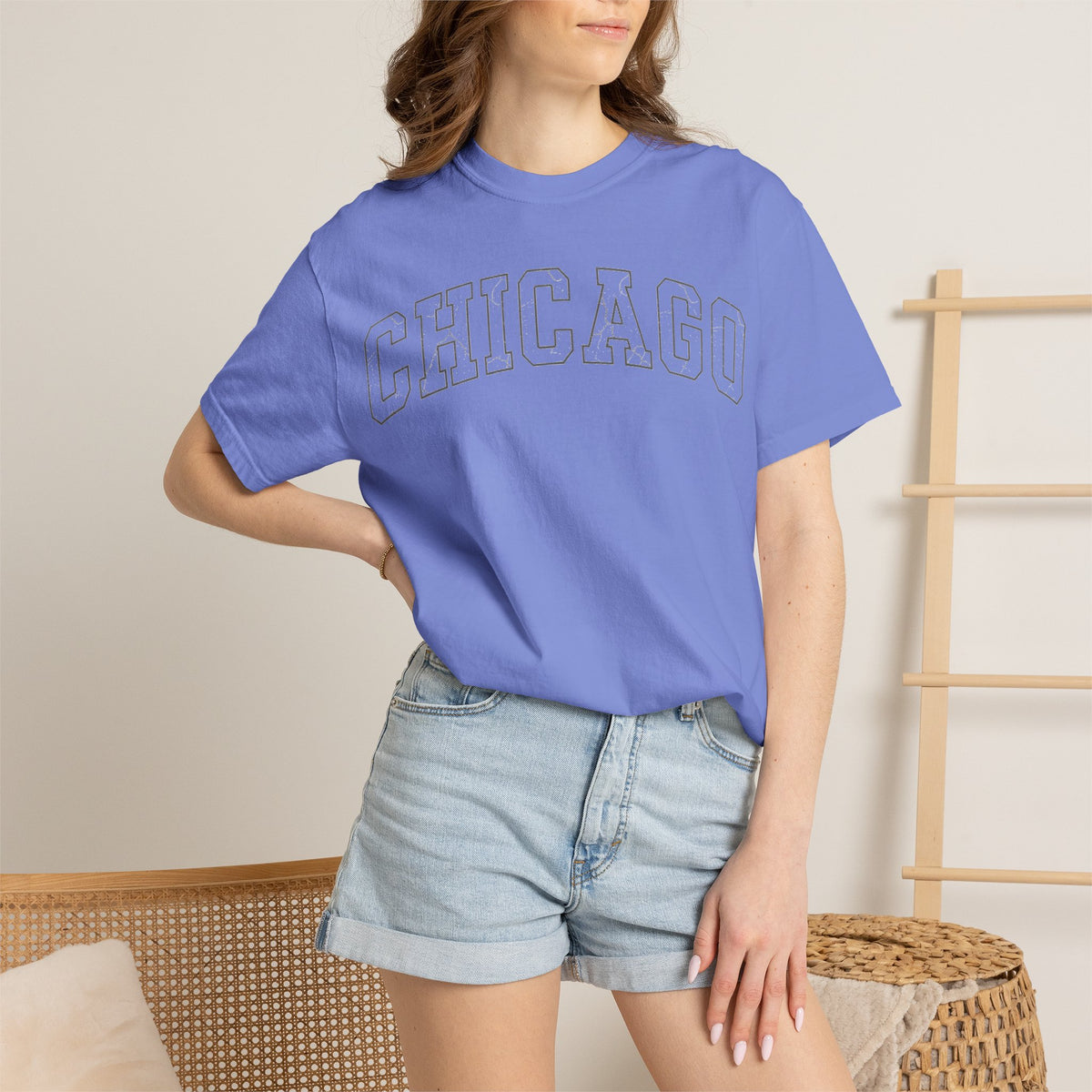Chicago Outline Varsity Shirt, Minimal Distressed Chicago Tee, Windy City Shirt, Chicago Gift