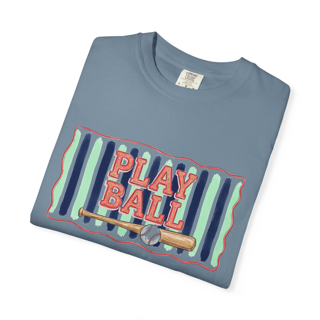Play Ball Shirt, Painted Stripe Baseball Tee, Vintage Baseball Mom Shirt, Game Day Gift