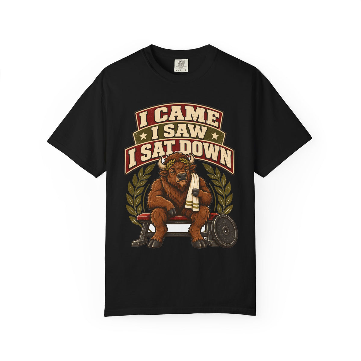 Funny Gym Shirt I Came I Saw I Sat Down Bison Shirt, Gym Gift For Men Women, Weightlifting Humor Comfort Colors Shirt