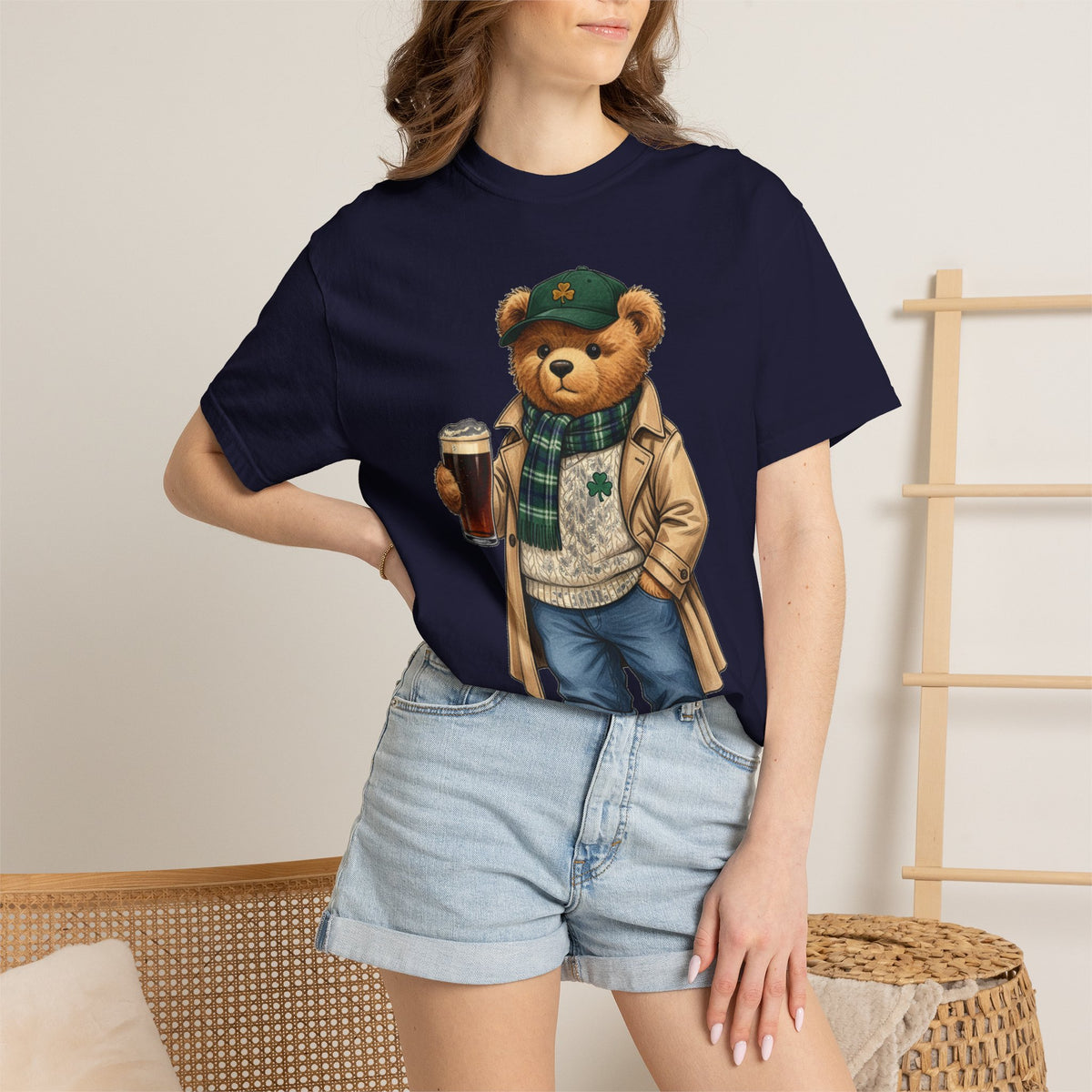 Irish Teddy Bear Trench Coat Shirt, Flat Cap Bear Stout Pint Tee, St Patricks Day Shirt, Irish Gift