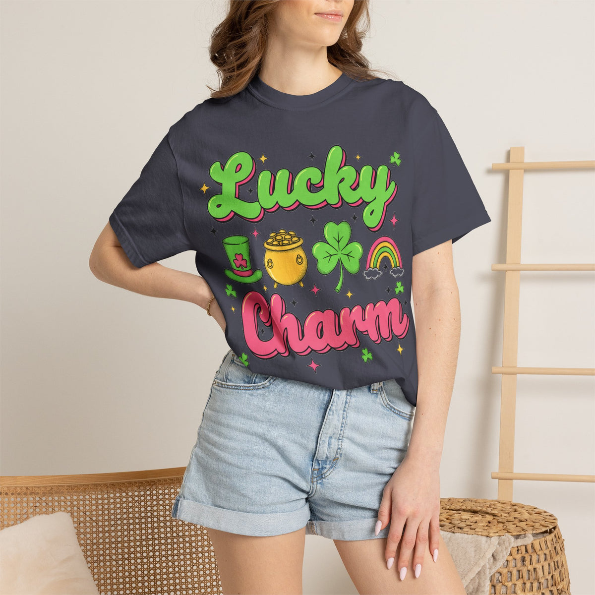 Lucky Charm Pink Shirt, Groovy St Patricks Day Tee, Rainbow Clover Shirt, Irish Gift