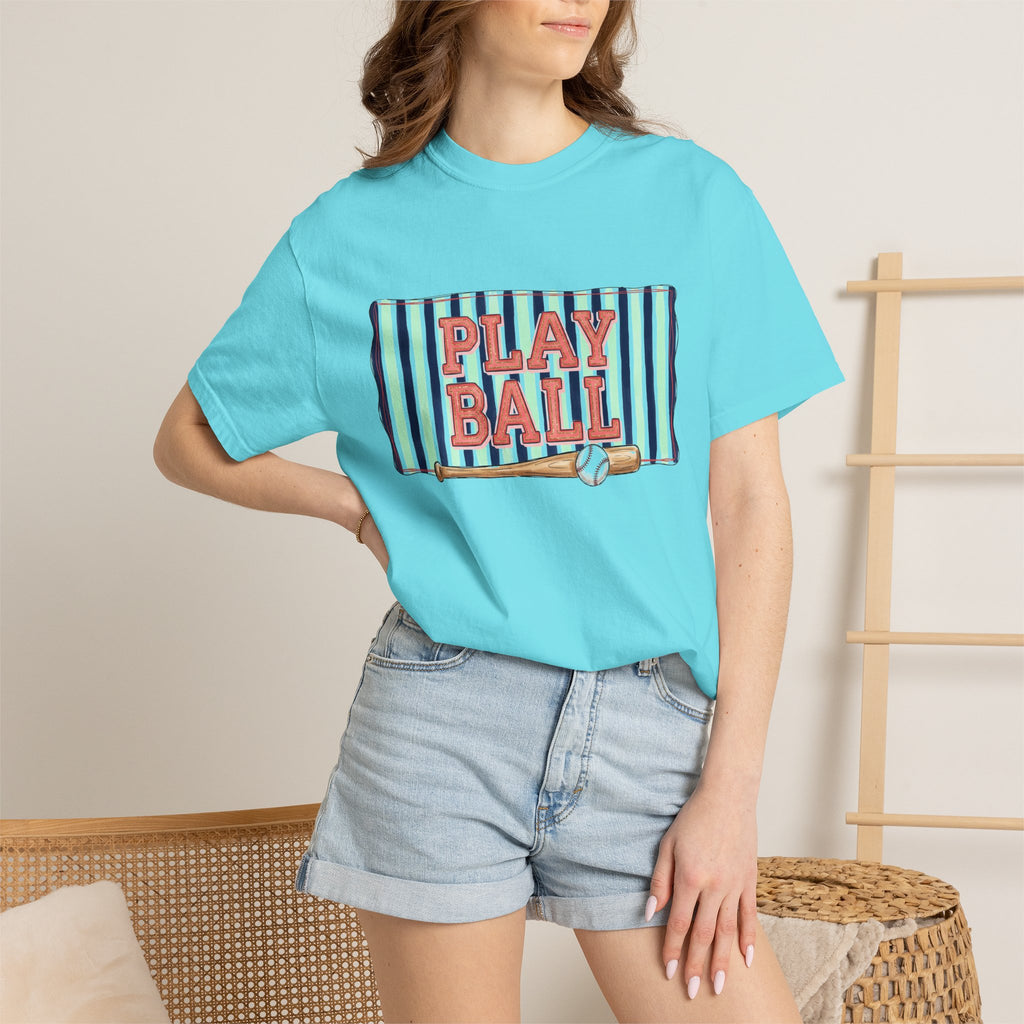 Play Ball Wide Stripe Shirt, Baseball Bat And Ball Tee, Vintage Game Day Shirt, Baseball Mom Gift