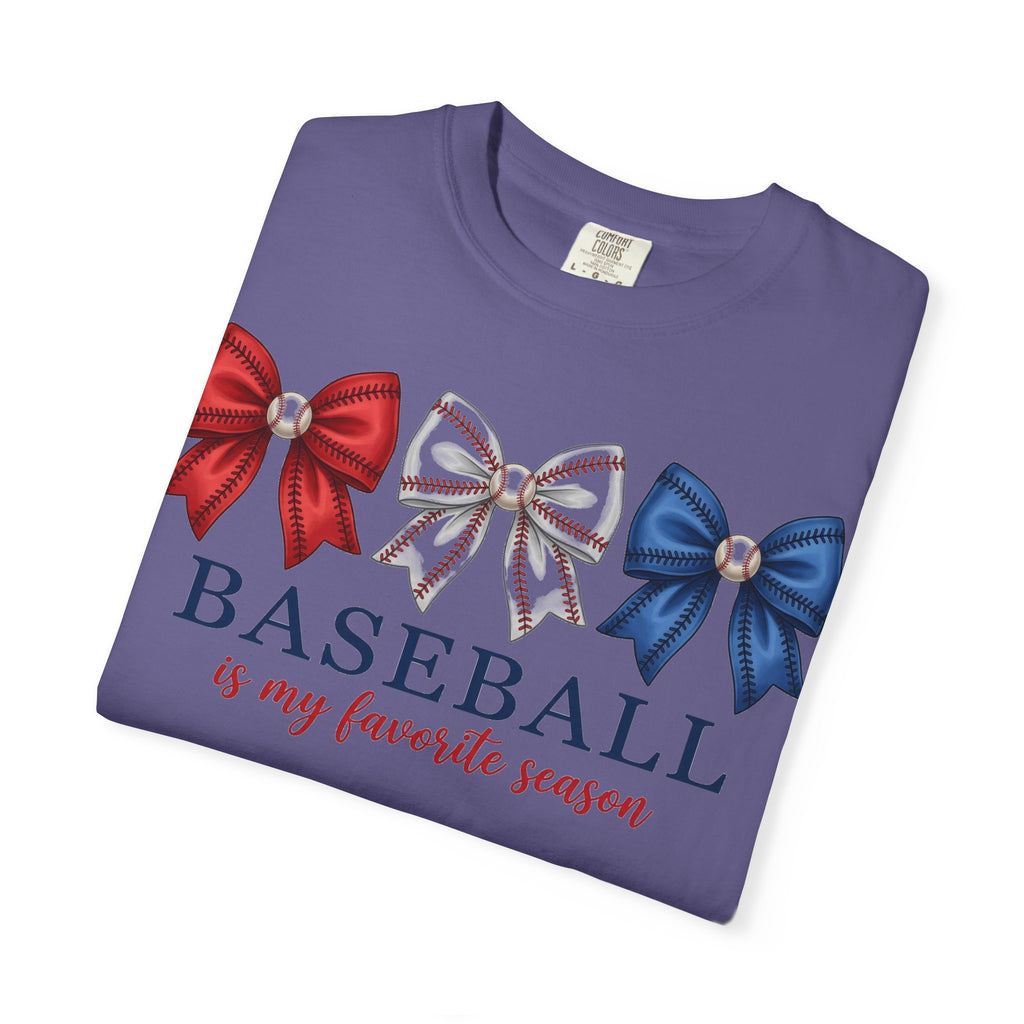 Baseball Is My Favorite Season Tee, Small Bow Trio Baseball Shirt, Coquette Sports Mom Shirt, Game Day Gift