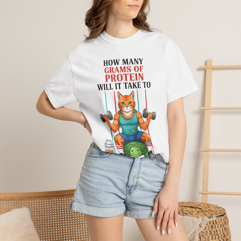 How Many Grams Of Protein Tall Shirt, Funny Buff Cat Gym Tee, Protein Humor Shirt, Weightlifting Gift