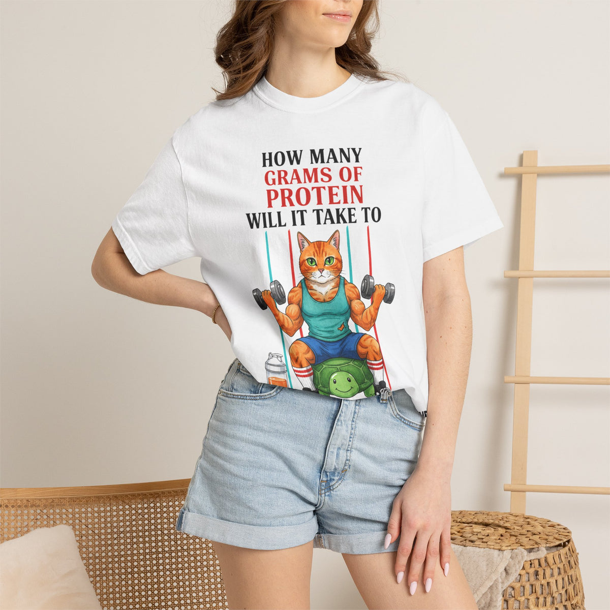 How Many Grams Of Protein Tall Shirt, Funny Buff Cat Gym Tee, Protein Humor Shirt, Weightlifting Gift