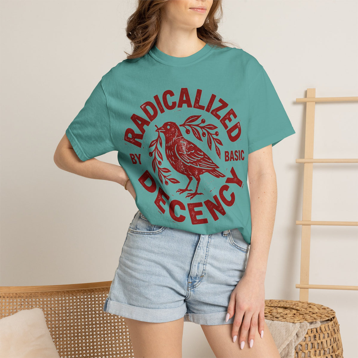 Radicalized By Basic Decency Red Bird Shirt, Folk Stamp Activist Tee, Kindness Protest Shirt, Ally Gift