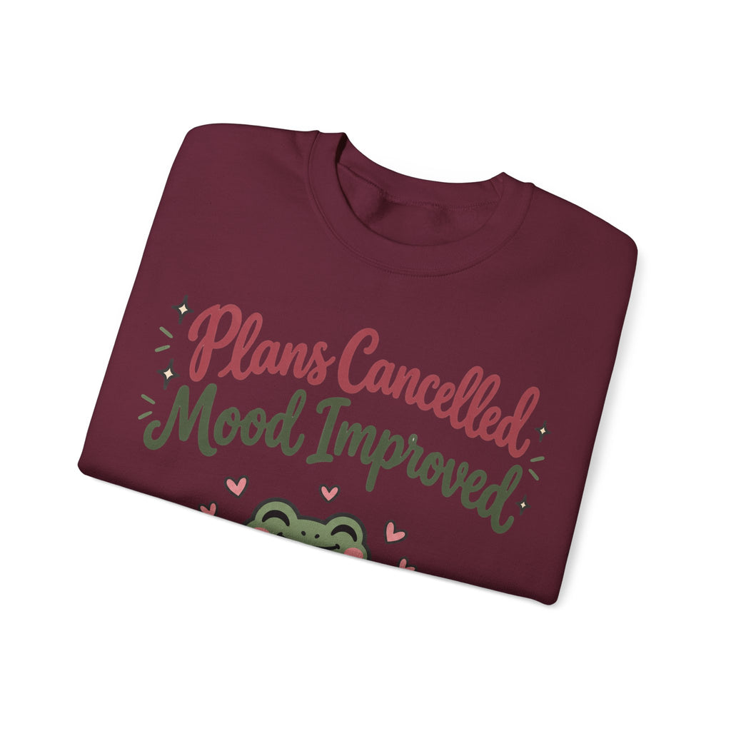 Funny Introvert Sweatshirt Plans Cancelled Mood Improved | Cozy Frog Sweatshirt | Homebody Gift | Antisocial Sweatshirt