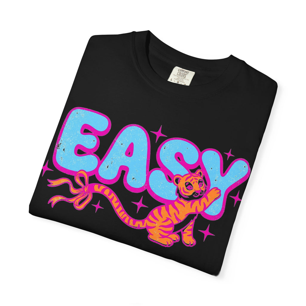 Easy Tiger Bow Shirt, Y2K Cub Bubble Type Tee, Retro Pink Blue Tiger Shirt, Trendy Gift