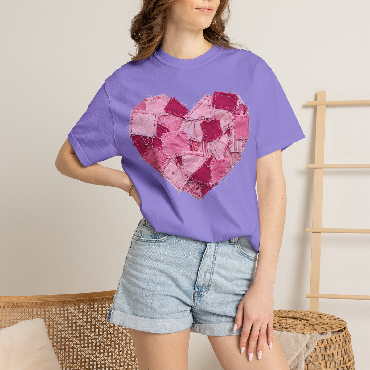 Scrappy Patchwork Heart Shirt, Frayed Quilt Valentine Tee, Cottagecore Heart Shirt, Quilter Gift