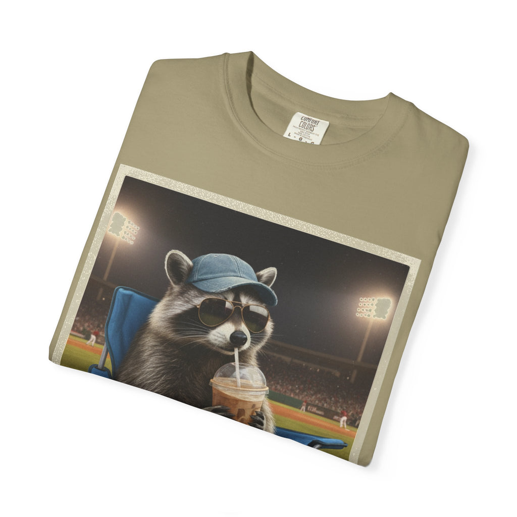 Baseball Raccoon Shirt, I Live Here Now Tee, Funny Ballpark Iced Coffee Shirt, Baseball Mom Gift