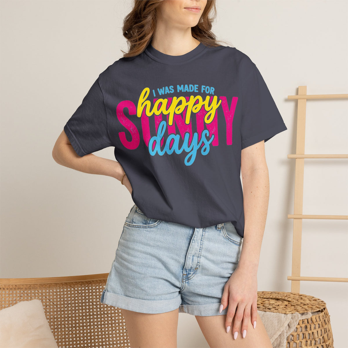 I Was Made For Happy Sunny Days Shirt, Retro Summer Typography Tee, Bright Beach Shirt, Summer Gift