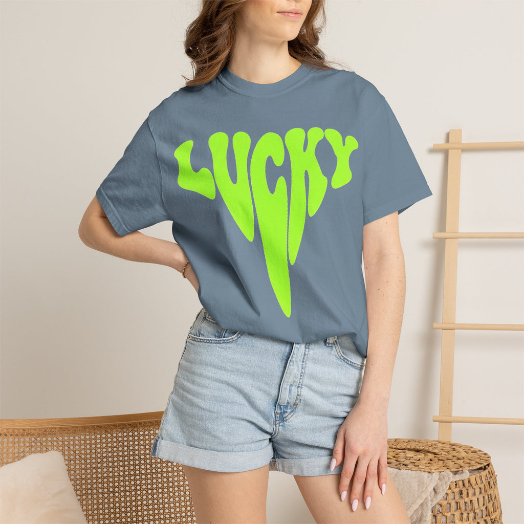 Lucky Drip Shirt, Neon Psychedelic Lettering Tee, Trippy St Patricks Day Shirt, Rave Gift