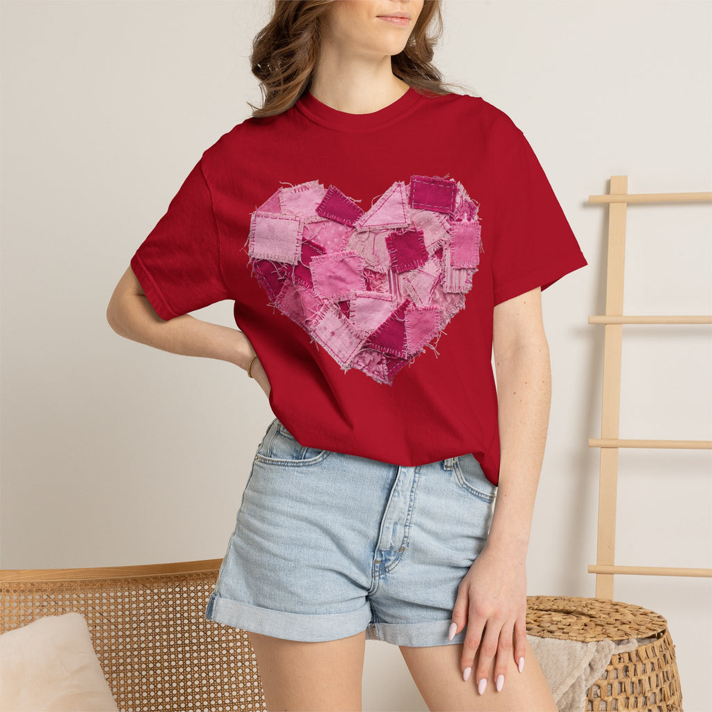 Scrappy Patchwork Heart Shirt, Frayed Quilt Valentine Tee, Cottagecore Heart Shirt, Quilter Gift