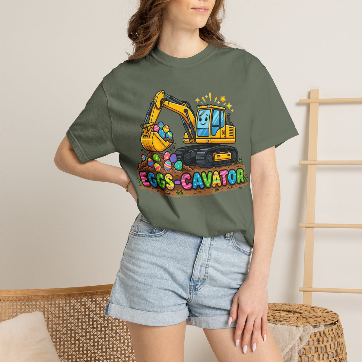Eggs-Cavator Excavator Shirt, Funny Easter Construction Tee, Digger Easter Egg Shirt, Boys Easter Gift