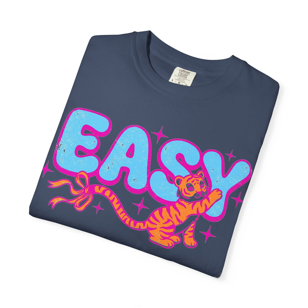 Easy Tiger Bow Shirt, Y2K Cub Bubble Type Tee, Retro Pink Blue Tiger Shirt, Trendy Gift