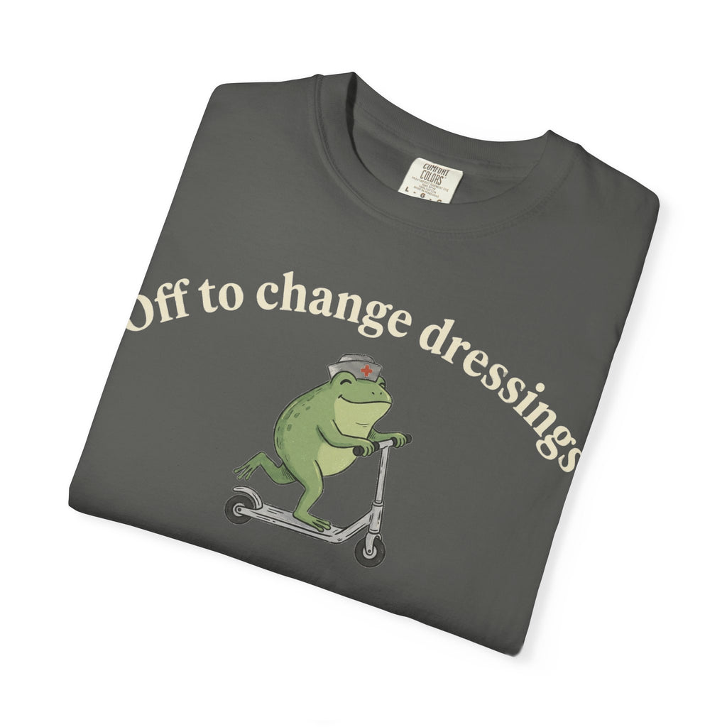 Off To Change Dressings Wide Shirt, Nurse Frog On A Scooter Tee, Funny Wound Care Shirt, RN Gift