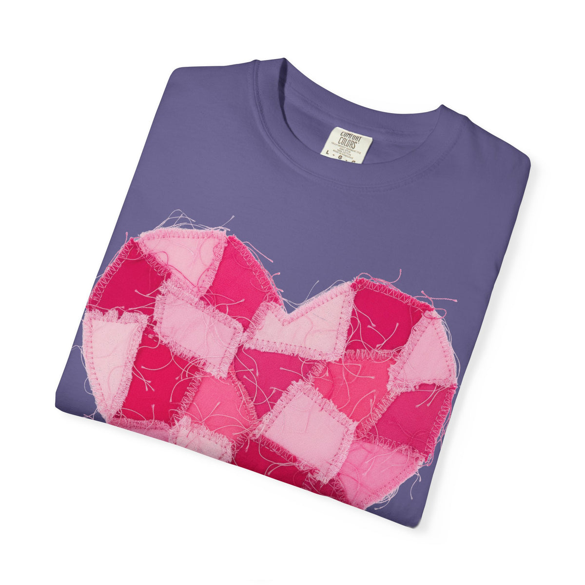 Hot Pink Patchwork Heart Shirt, Checkered Quilt Heart Tee, Frayed Applique Valentine Shirt, Gift For Her