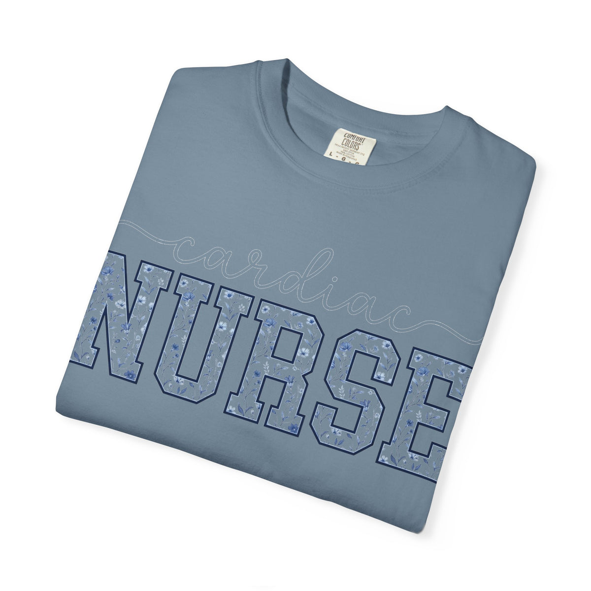 Cardiac Nurse Shirt, Blue Floral Varsity Nurse Tee, Cardiology RN Shirt, Cardiac Nurse Gift