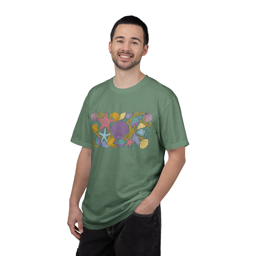 Seashell Starfish Shirt, Pastel Beach Shell Collage Tee, Coastal Summer Shirt, Beach Lover Gift