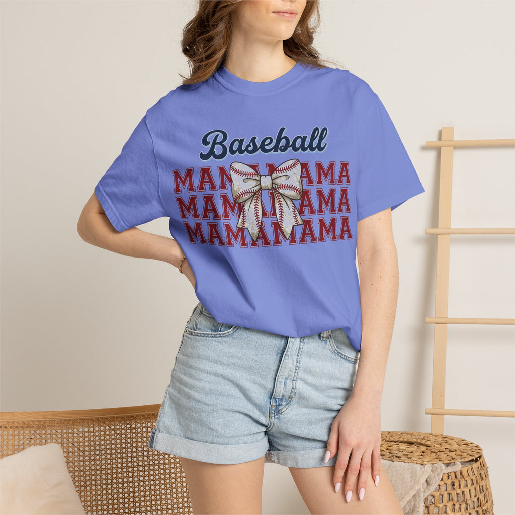 Baseball Mama Shirt, Stacked Varsity Mama Tee, Baseball Bow Mom Shirt, Game Day Baseball Mom Gift