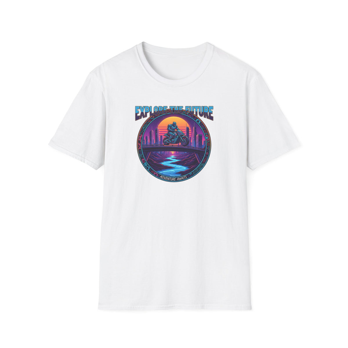 T-Shirt — "Explore the Future" Retro Sunset City Graphic